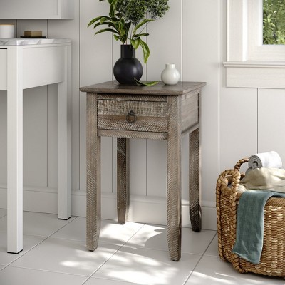 Devon Gray-Wash Distressed Pine End Table with Storage Drawer