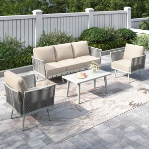 Captiva Designs Outdoor Patio Rope Rattan Furniture Conversation Sets with Coffee Table - 1 of 4