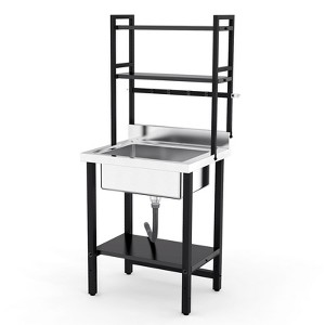 ROVSUN 67"H Commercial Sink 304 Stainless Steel Sink with Adjustable Shelves and Hanging Rod with Hooks, Freestanding Utility Sink - 1 of 4