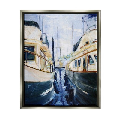 Stupell Industries Marine Harbor Docked Boats Framed Floater Canvas Wall Art