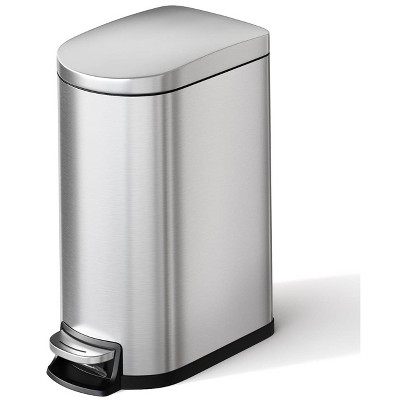 Slim 2.6 gal/10L Stainless Steel Trash Can with Soft-Close Lid, Inner Bucket, Step Pedal—Fits Narrow Kitchen, Bathroom, or Office Spaces