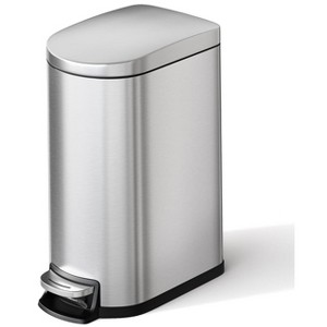 Slim 2.6 gal/10L Stainless Steel Trash Can with Soft-Close Lid, Inner Bucket, Step Pedal—Fits Narrow Kitchen, Bathroom, or Office Spaces - 1 of 4