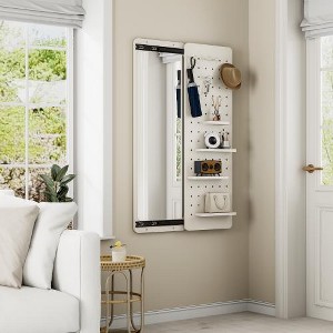 Wall Mounted Full Length Mirror,with Shelf, Full Body Mirror with Hook Wall Mounted Mirror with Multifunctional Design Panel(47.6*15.7in) - 1 of 1