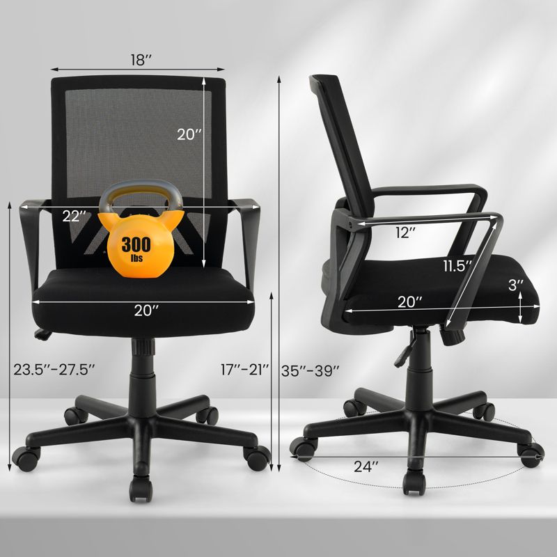 Costway Mesh Office Chair Swivel  Rocking Chair Adjustable w/ Armrests & Lumbar Support, 3 of 11
