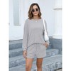 BLUEMING Women Sportswear Sets Waffle Knitted Oversized Long Sleeve Tops Shorts Casual Home Wear Suit - 4 of 4