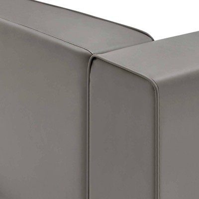 Expansive Gray Vegan Leather Right-Arm Chair with Elegant Piping
