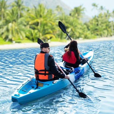 Fishing Kayaks, 12.4FT Sit on Top Kayak for 2 Person Adults with Paddle,Comfortable Seat, Capacity of 661LBS, Hard Shell  Ocean Kayak Boat