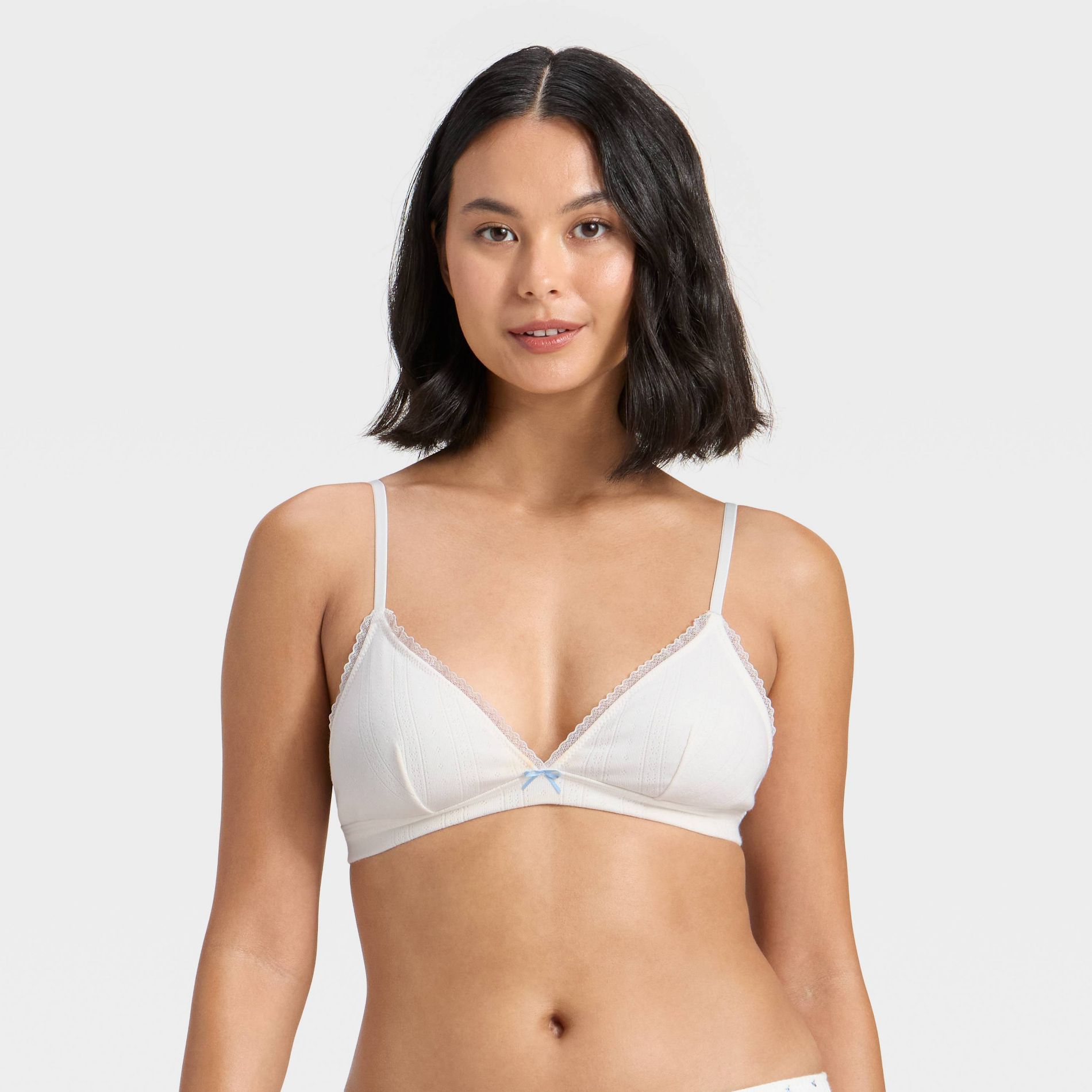 Women's Pointelle Triangle Bralette - Wild Fable™ White S