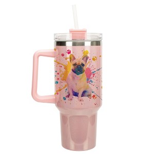 100 North 40 Ounce Stainless Steel Double Wall Insulated Glitter Travel Tumbler With Handle, Straw, and Lid, French Bulldog Pale Pink - 1 of 4