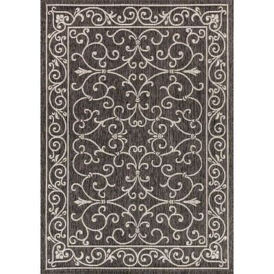 Charleston Black and Gray Filigree 9' x 12' Indoor/Outdoor Area Rug