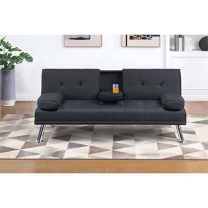 RISOKEYS Faux Leather Convertible Sofa - Tufted Upholstered Plush Cushion Couch Sofa W/Adjustable Backrest, Folding Cup Holder for Livingroom - 1 of 4