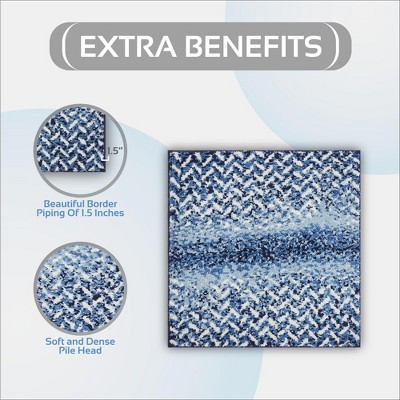 Blue and White Micro Polyester Chevron Pattern Square Bath Rug