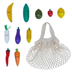 Teamson Kids Little Chef Frankfurt 21-Piece Produce Shopping Bag Set with Pretend Fruit and Vegetables, Multi - 1 of 4