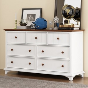 KTMBDW 7 Drawer Dresser, Farmhouse Chest of Drawers for Bedroom, 61" Wide Dresser TV Stand, Wood Drawer Organizer for Living Room, Hallway - White - 1 of 4