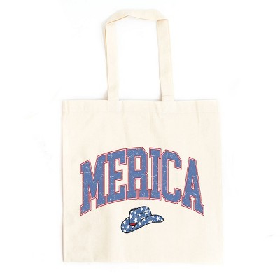 City Creek Prints Merica Cowboy Hat Canvas Tote Bag - 15x16 - Natural