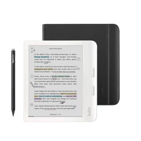 Kobo Libra Colour White Ereader With Black Notebook Sleepcover & Stylus ...