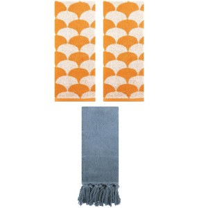 REGALWOVEN 3 Packs Cotton Geometric and Solid Absorbent Soft Hand Towel for Bathroom Kitchen - 1 of 4