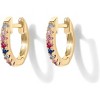 14K Gold Plated Huggie Earrings with Cubic Zirconia & Colored Stones - Sterling Silver Posts, Green/Garnet/Blue/Black/Multicolor Options - 3 of 4