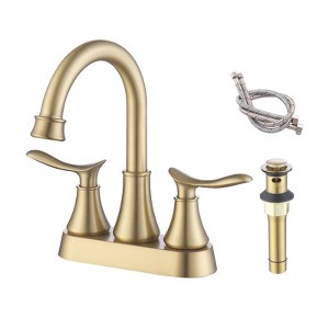 Cobbe 2-Handle 4-Inch Brushed Gold Bathroom Faucet, Bathroom Vanity Sink Faucets with Pop-up Drain and Supply Hoses - 1 of 4