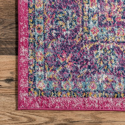 Pink and Multicolor Round Synthetic Persian Area Rug