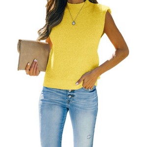 Clearlove Women's Mock Neck Knit Sweater Vest Sleeveless Casual Trendy Summer Ribbed Pullover Tank Tops - 1 of 1
