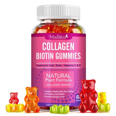 Mulittea Collagen Gummies with Vitamin C, E, Biotin – Hair, Skin & Nail Health – Anti-Aging Support, 60 Gummies