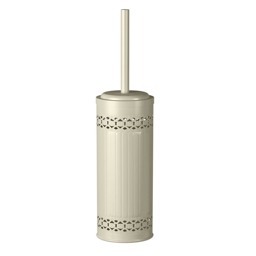Photos - Toilet Brush Laser Cut  Holder with Lid Ivory - Nu Steel