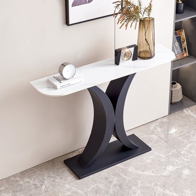 Contemporary Metal Console Table, Adjustable Leveling Pads & Modern Design for Hallway Entrance, Black