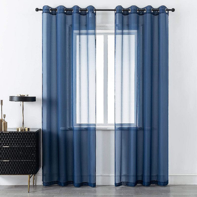 Kate Aurora Basic 2 Piece Navy Blue Lightweight Grommet Top Sheer Voile Window Curtain Panels - 84 in. Long, 1 of 5