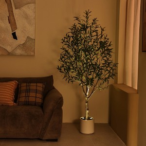 DR.Planzen 5/6FT Illuminated Artificial Olive Tree with LED Planter, Twinkling Faux Olive Tree for Christmas Holiday Decor, Indoor Festive Lighting - 1 of 4