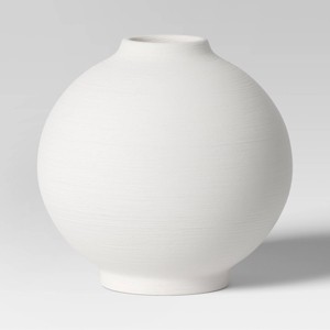 Ceramic Round Textured Vase White - Threshold™: Elegant Bud Vase for Tabletop, Spot Clean, 7.75" Height - 1 of 3