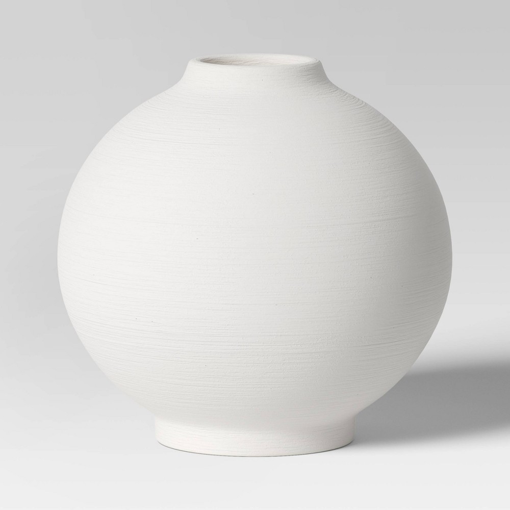 Photos - Vase Modern Textured Ceramic Round  White - Threshold™: Elegant Bud  for Tabletop, Spot Clean, 7.75" Height