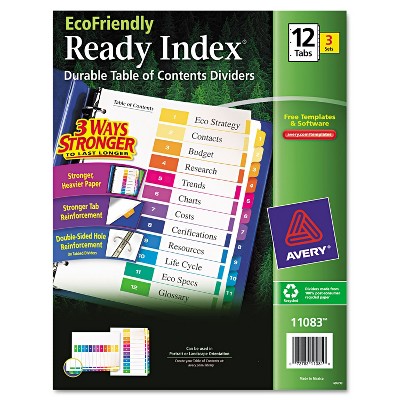 Multicolor Tabs 10 Tab Dividers for 3 Ring Binders Customizable Table of Contents 