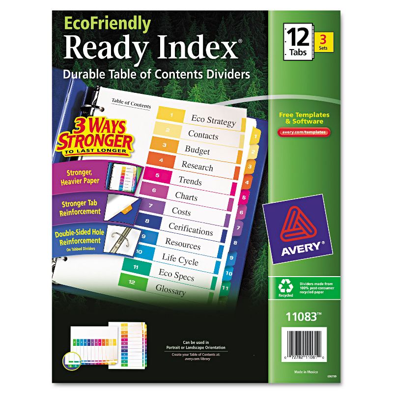 Avery Ready Index Customizable Table of Contents Asst Dividers 12-Tab Ltr 3 Sets 11083, 1 of 10