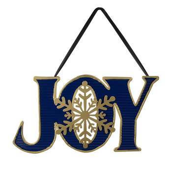 Northlight 16" Blue and Gold "JOY" Metal Christmas Wall Sign