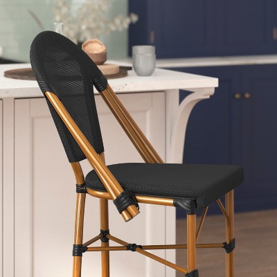 Set of 2 Black and Bamboo Finish Armless Bistro Barstools