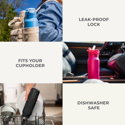 Reduce 32oz Hydrate Pro Vacuum Insulated Stainless Steel Water Bottle Black: Straw Flip-Top Lid