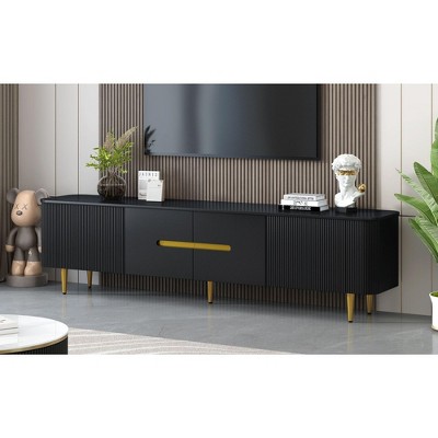 NicBex Wood TV Stand for 85 Inch TV with Metal Legs,TV Entertainment Center with 4 Spacious Cabinets,Modern TV Console Table for Living Room,Black