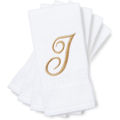 Monogrammed Fingertip Towels 11 x 18 in, Set of 4 Letter U Embroidered Gift