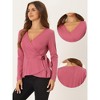 Allegra K Women's Elegant V-Neck Long Sleeves Tie Waist Knit Casual Wrap Peplum Blouse - 2 of 4