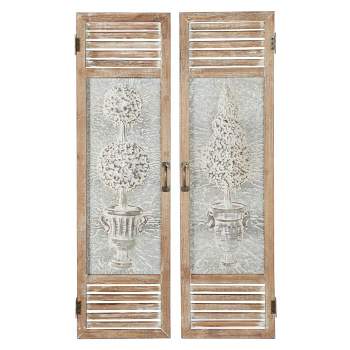 Set of 2 Metal Tree Relief Wall Decors with Louvered Design Brown - Olivia & May