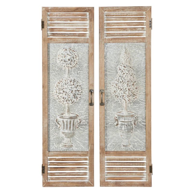Set of 2 Metal Tree Relief Wall Decors with Louvered Design Brown - Olivia &#38; May, 1 of 9