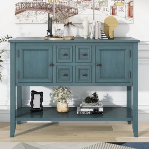 PAGED Modern Console Table with 4 Small  Drawers and 2 Large Cabinets,46 inch Rectangle  Entryway Table for Living Room,Hallway - 1 of 4