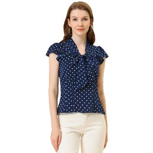 INSPIRE CHIC Women's Polka Dots Tie V Neck Flutter Cap Sleeve Blouse - 1 of 4