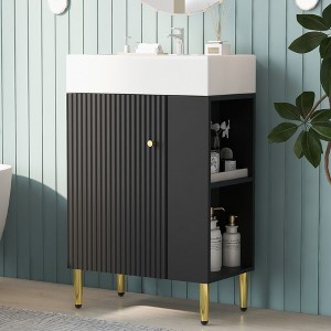 ChicFurnit 21.6 Inch Bathroom Vanity with Sink Freestanding Storage Cabinet Ceramic Sink Left / Right Side Storage for Bathroom, 12.2"*21.6"*33.9" - 1 of 4