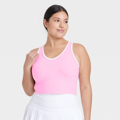 Women's Everyday Soft Light Support Contrast V-Neck Cropped Sports Bra - All In Motion™ Pink XL