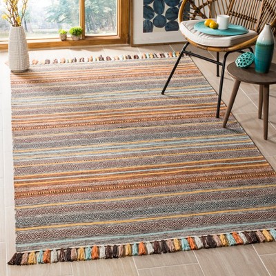 Handmade Turquoise and Brown Wool Cotton 3'x5' Area Rug