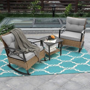 VYNXARIA 3pcs rocking rattan set wholesale leisure chair outdoor rattan rocking chair set gray - 1 of 4