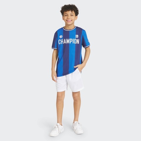 Champion Boys' Striped Soccer Jersey Shirt - Blue M