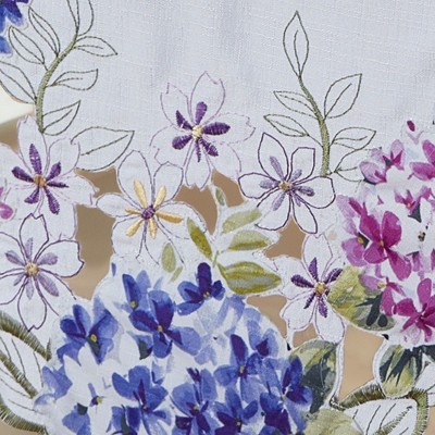 White and Purple Floral Embroidered Square Fabric Tablecloth
